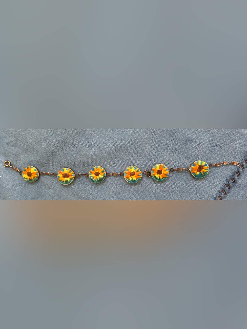 Handcrafted Yellow Sunflower Enamel & Silver Bracelet